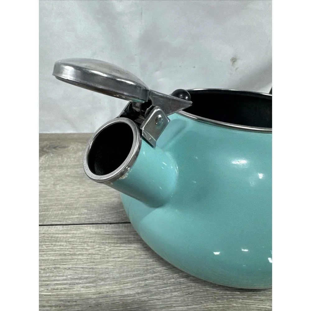 Farberware Luna Whistling Tea Pot Kettle 2.5 qt Aqua Enamel on Steel